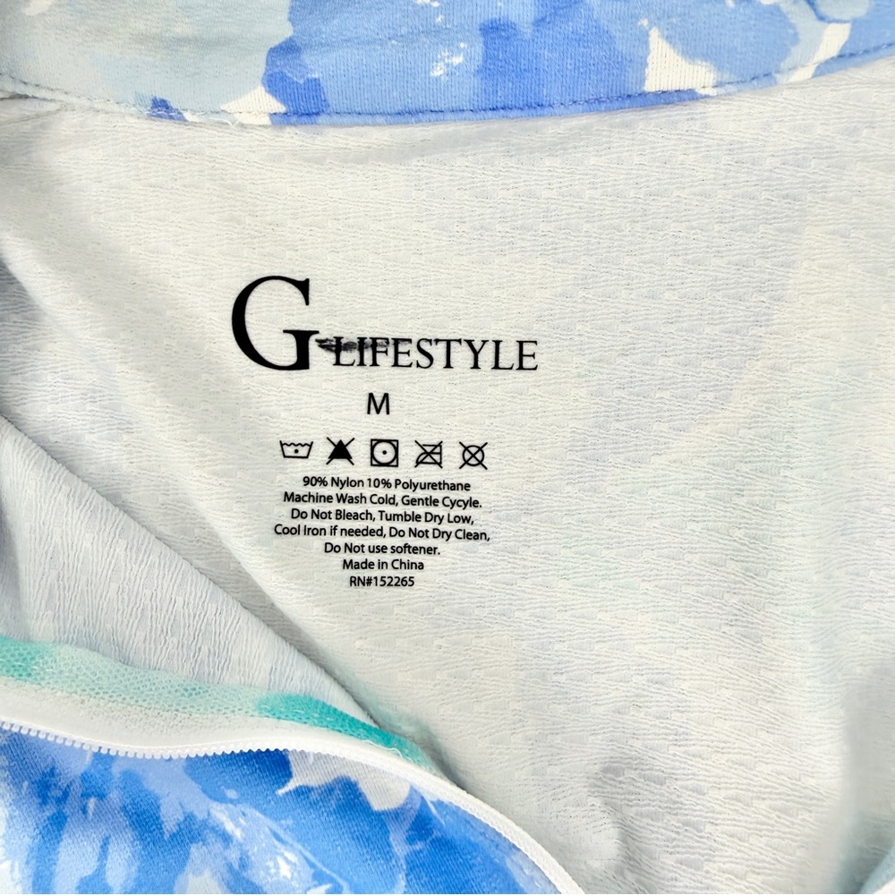 G Lifestyle Monet Long Sleeve Zip Neck Hi Lo Tunic Top Aqua Blue Medium - Picture 6 of 9